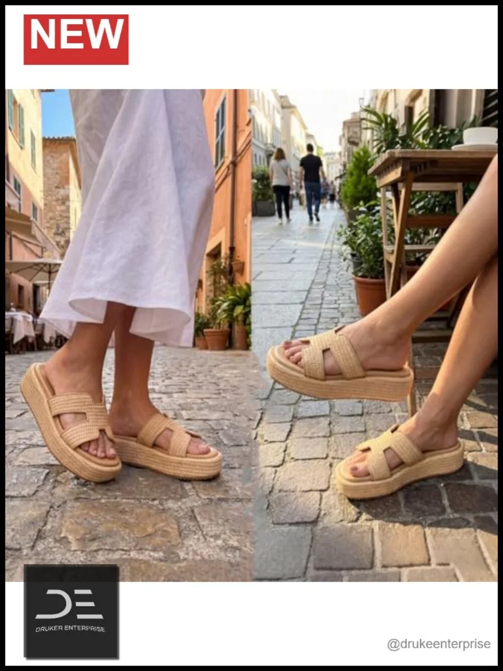 Woven Raffia Espadrille Platform Sandals, Memory Foam, Slip-On Wedge Slides